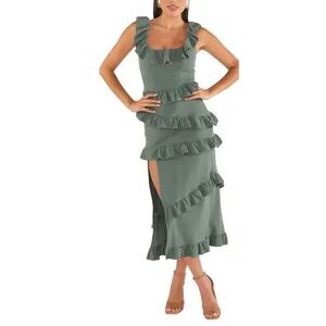 Show Me Your MuMu Greta Sage Green Ruffle Midi Dress